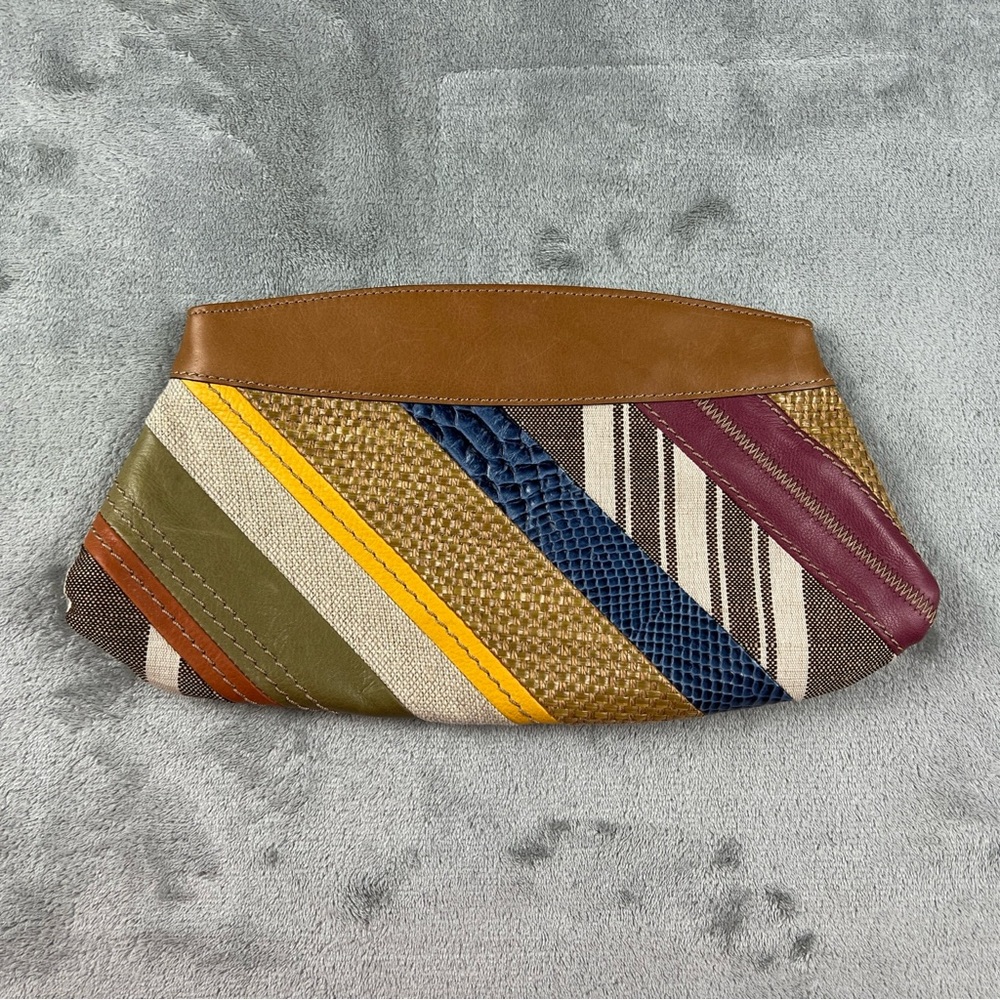 Fossil Clutch Handbag Leather Patchwork Diagonal Magnetic Closure Boho EUC